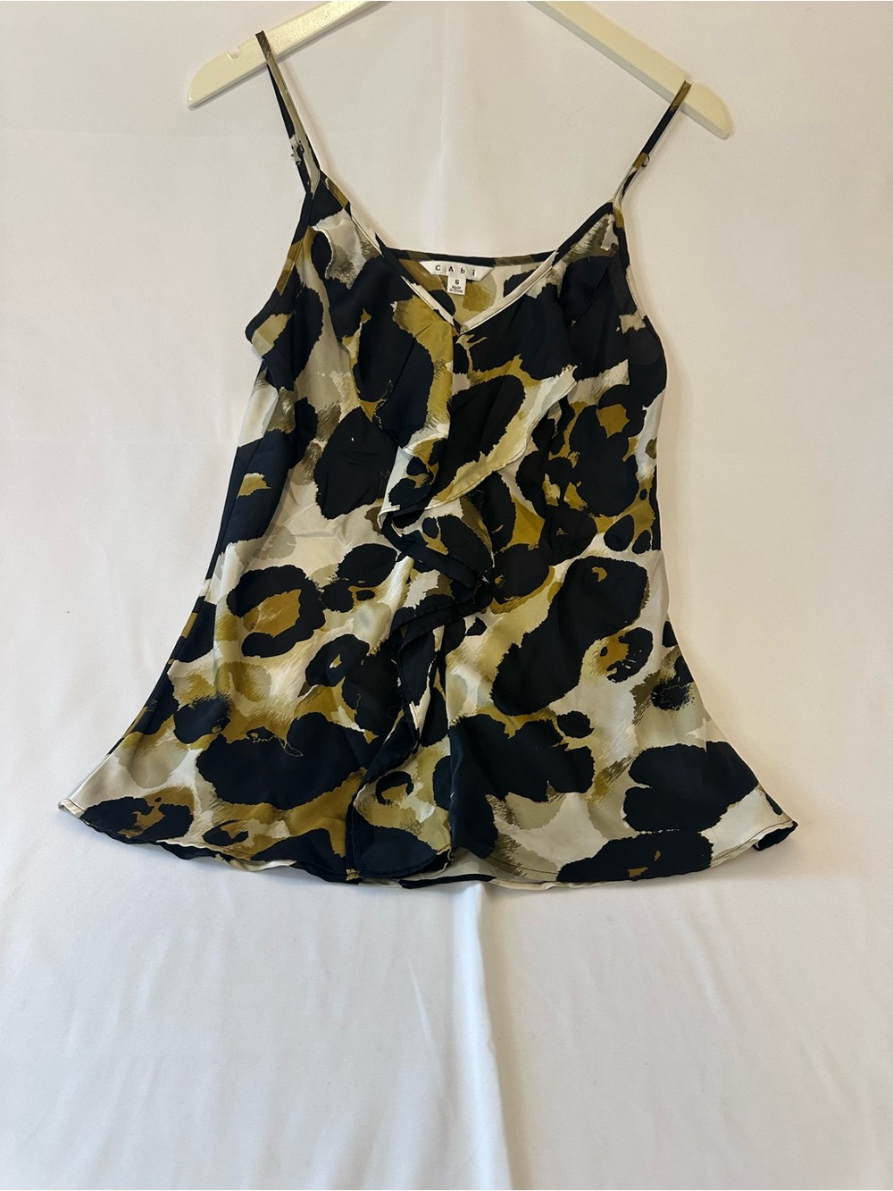 CAbi Olive, Black & Cream Leopard-Print Silk Cami
